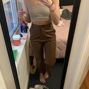 Brown leather palazzo pants